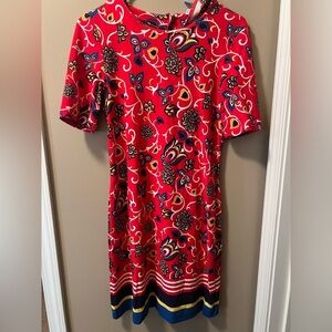 Draper James Vibrant Red and Blue Patterned Business Casual Dress Size XS